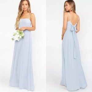 Show Me Your Mumu Lauren Tie Back Chiffon A-Line Gown   STEEL BLUE, Size X-Small